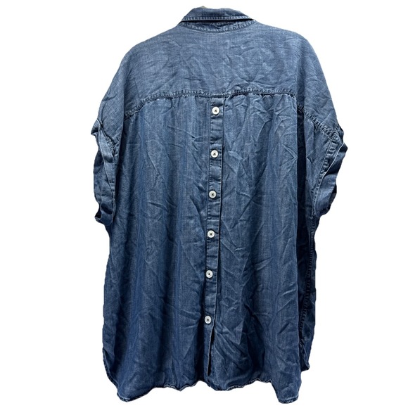 Talbots Women's Top Size 2X Solid Denim Blue Popover Tunic Lyocell Short Sleeve - Picture 3 of 7